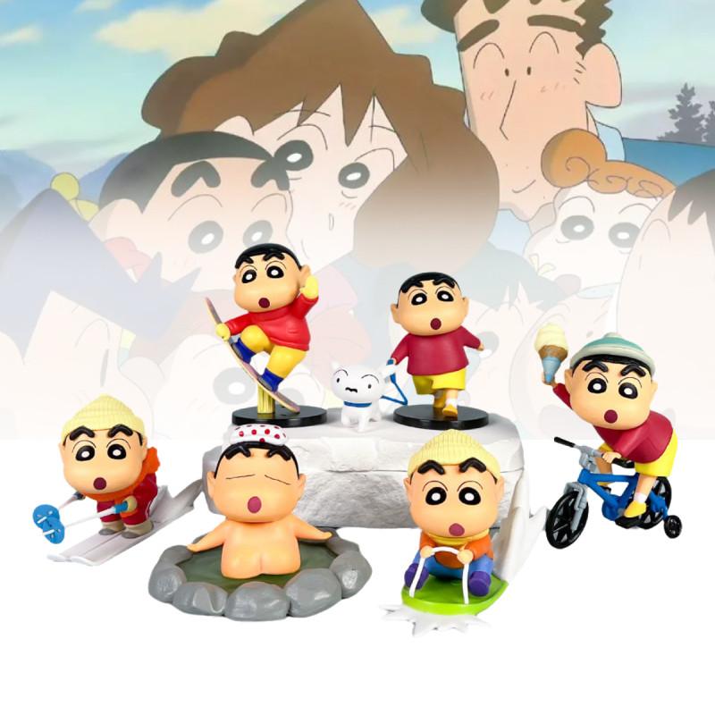 Cute Crayon Shin-chan Pvc Model Set Featuring Shinnosuke In Playful Outdoor Scenes