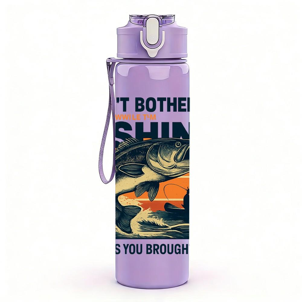 1PC Dont Bother Me Fishing Letter Art 750ml Color Plastic Sports Water Bottle Leakproof Flip Straw Lid Suitable for Sports Office Home Use