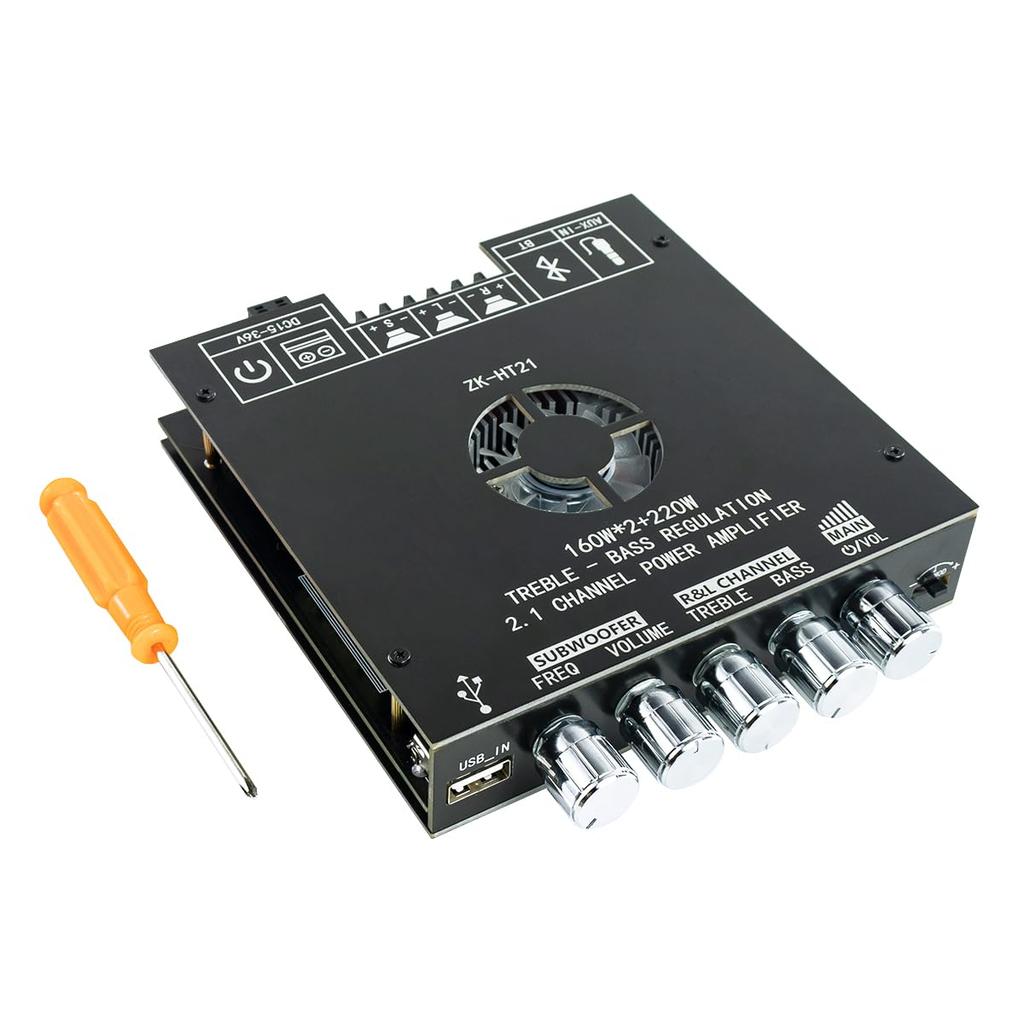 TDA7498E Bluetooth Amplifier Board 160W×2+220W Subwoofer 2.1 Channel Audio Receiver Power Amplifier Module w/ Treble and Bass Control for DIY Speakers
