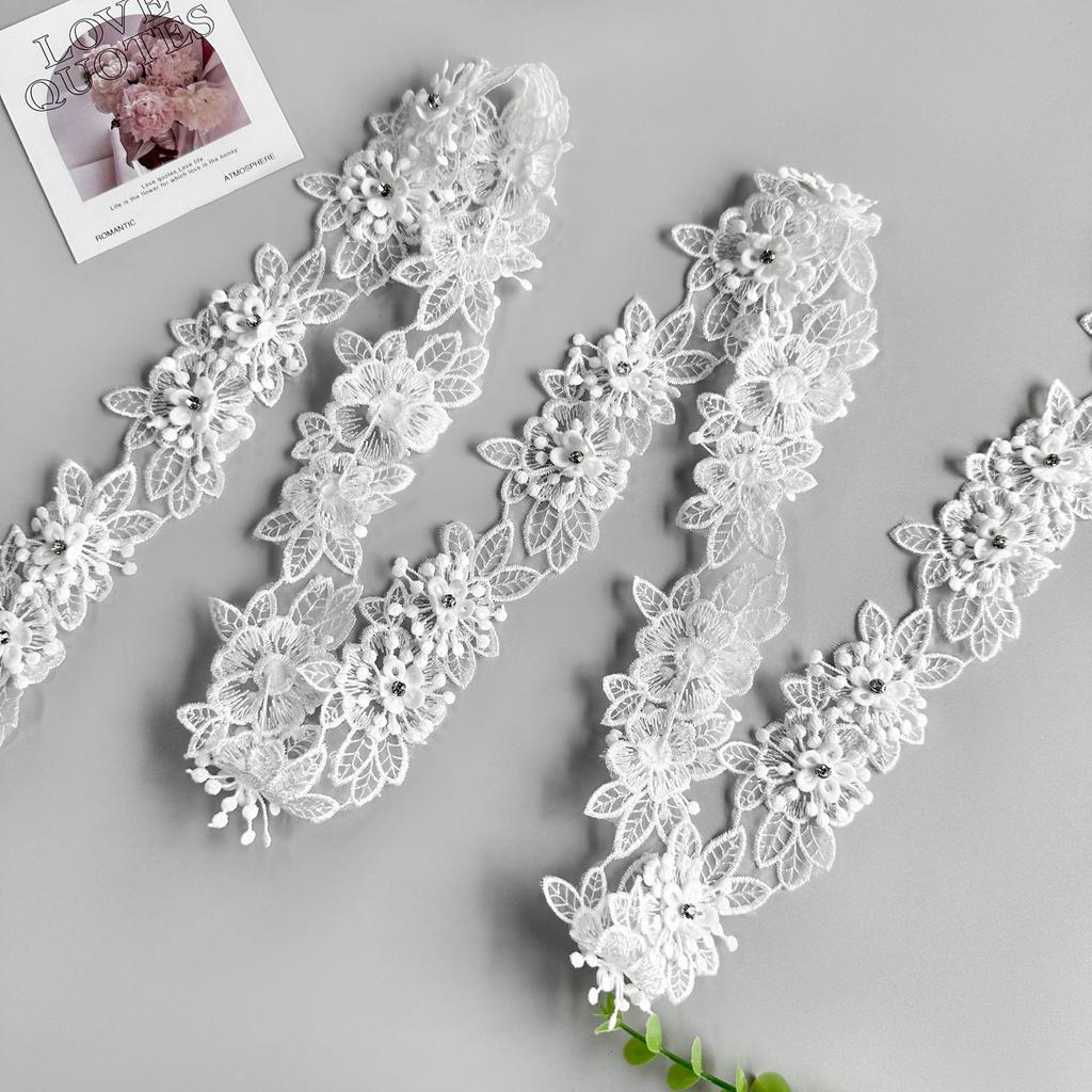 White Nail Diamond Embroidery Three-Dimensional Flower Mesh Decorative Clothing Lolita Hair Accessories Headgear Bag Lace Accessories
