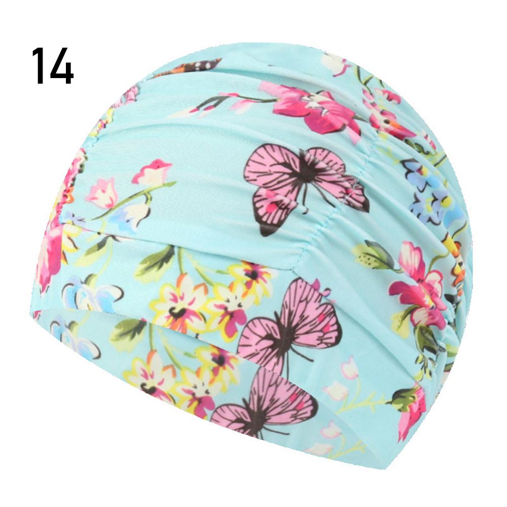 Shower Cap Elastic Nylon Turban Flowers Printed Swimming Cap Pool Bathing Hat Long Hair Protect Waterproof Hats for Men Women
