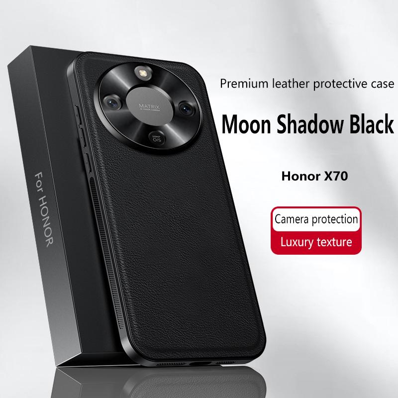 Luxusní PU kožené pouzdro na telefon pro Honor X70 Magsafe Kovový kroužek Magnetická přitažlivost Ochrana objektivu Odolný Nárazuvzdorný kryt