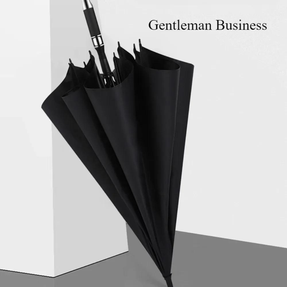 Long Automatic Umbrella Outdoors Uv Protection Business Black Gum Strong Windproof Portable with Cover Straight Handle Umbrella
