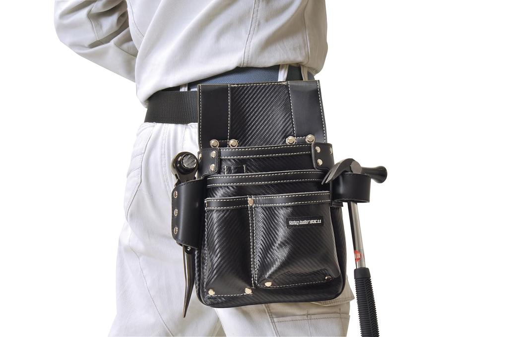 SK11 Carbon Leather Nail Bag, Black, Genuine Cowhide Leather, with Belt Loop Slits (SK-CLK-H)