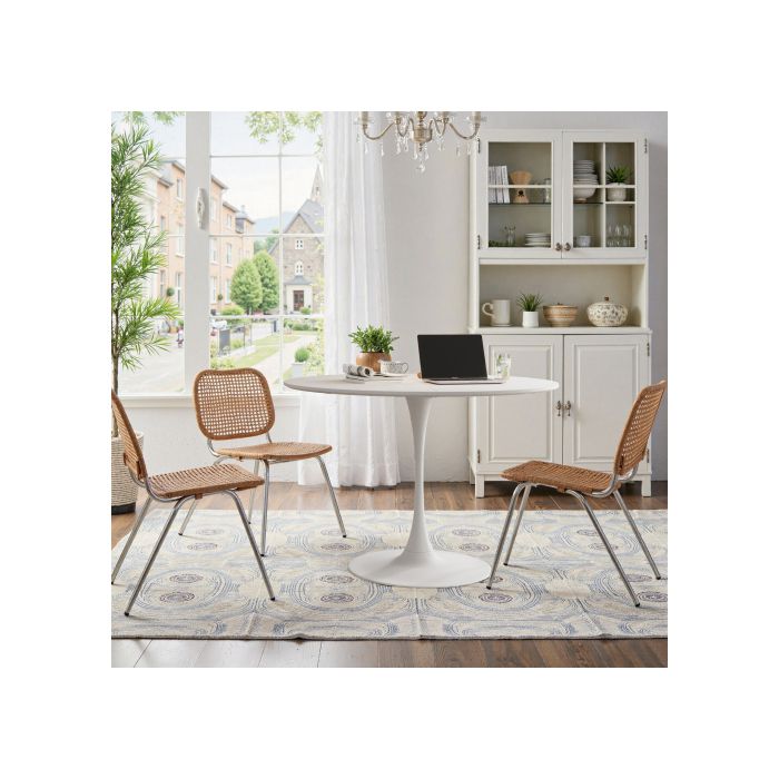 Table À Manger Ronde - MUVOE - 47,24 Pouces - Bois Massif - 4 Places - Blanc