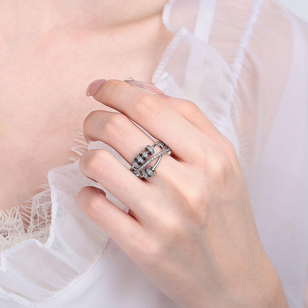 Geometric Openended Zircon Ring With Rotating Circle For Womens Fashion Accessories