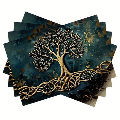 Set of 2/4/6 Golden Tree of Life Art Placemats - a Unique Design That Adds a Natural And Elegant Atmosphere To The Dining Table