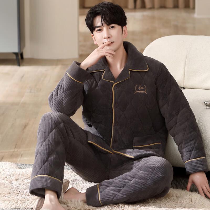 OEING Men's Winter Warm Flannel Pajama Set