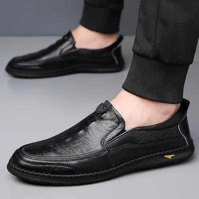 Mocassins de couro masculinos da moda, respiráveis, calçados casuais para áreas externas, para trabalho, escritório, direção, tênis antiderrapantes para caminhada