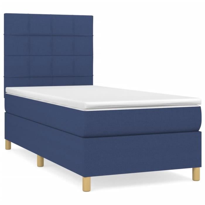 3142311 vidaXL Lit à sommier tapissier avec matelas Bleu 90x200 cm Tissu