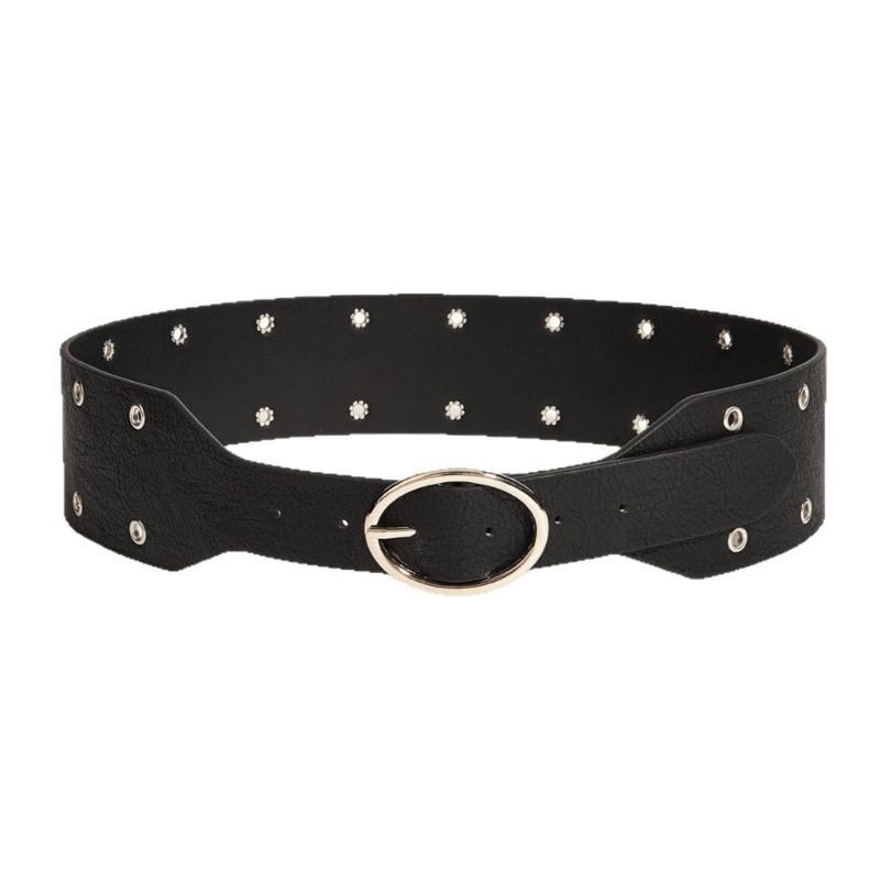 

Edgy Studded Punk Belt Adjustable 120cm PU Leather Strap For Unisex Fashion Accessories 3.8cm Wide чорний
