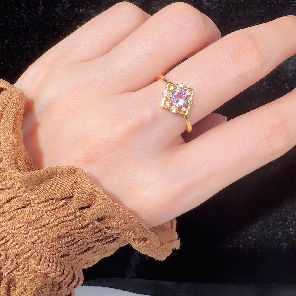 Inel de comoară natural colorat High Sense Light Luxury placat cu argint sterling S925 aurit 18K Inel pentru degetul arătător Bijuterii de nișă Femei