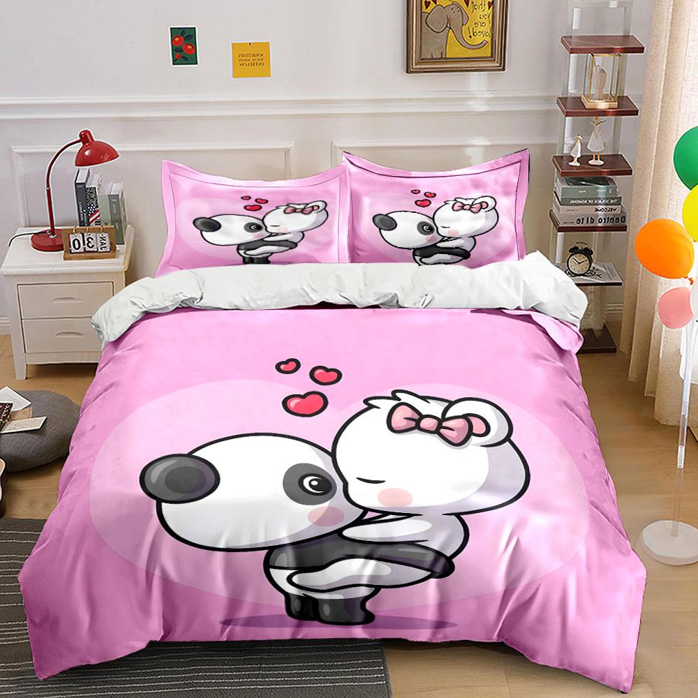 Panda and Bunny Love Hug Bedding Duvet Cover Set (1*Duvet Cover 2*Pillowcases, without duvet insert)