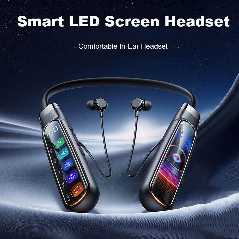 Smart Digital Display Sport Bluetooth Headphone HiFi Stereo Music In-Ear Headset Noise Cancel Microphone Earphones