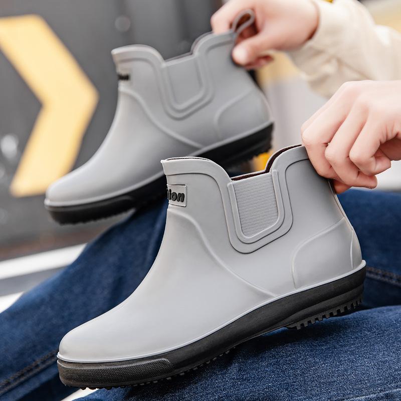 Fashion Rain Shoes Men's Chelsea Short Tube Wear Versatile Water Boots Soft Sole Comfortable Non-slip Kitchen Rubber Shoes Men