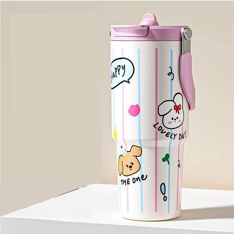 Cartoon Bunny Insulated Travel Mug With Handle And Stainless Steel For Kids And Adults