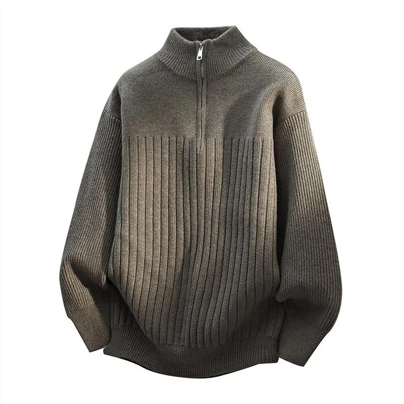 Autumn Winter Men Half Zipper Sweater Stand Collar Knitted Top Soft Warm Pullover Sweater Casual Daily Wear Knitwear Men
