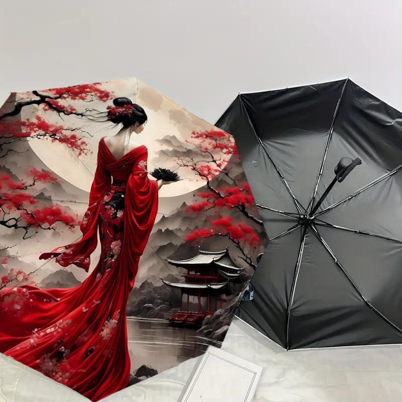1PC Cherry Blossom Traditional Umbrella-8-Rib Reinforced, Automatic Open, Lightweight & Durable, Cute Fashion Accessory for Outdoor-W191