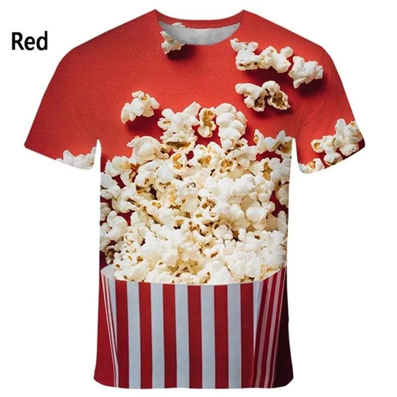 

Popcorn 3D Printed Short Sleeved T-shirt Summer Breathable Polyester Simple Round Neck Top 4XL