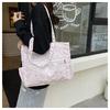 Japanese Style Polyester Shoulder Bag, Mint Green Star Print Tote with Zipper, Spacious Commute Bag for Women CLE