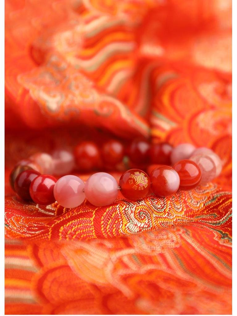 Five Elements Red Agate Fire Balance Bracelet with Cinnabar - Unisex Jade Crystal for Fire Element Support