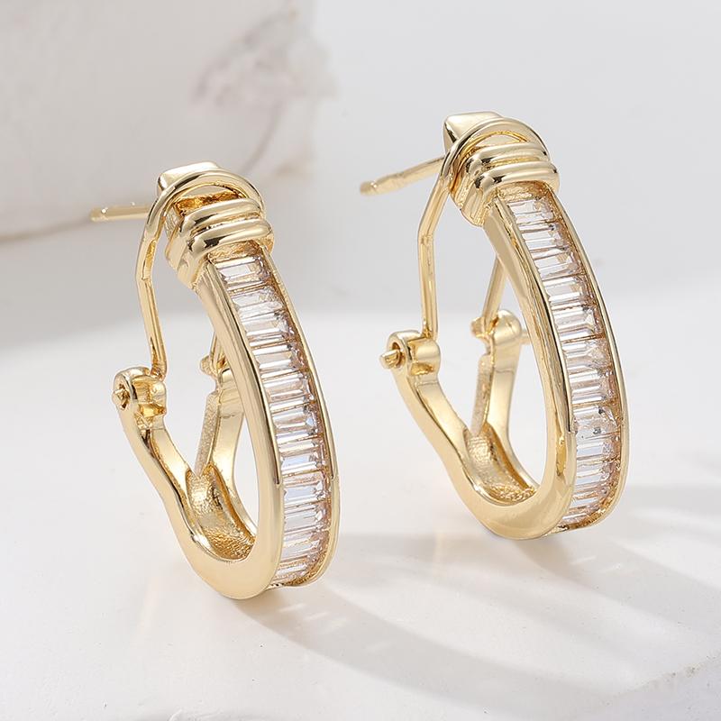 Exquisite  Gold Color Metal Inlaid Cubic Zirconia Dangle Earrings for Women Engagement Wedding Earrings Jewelry