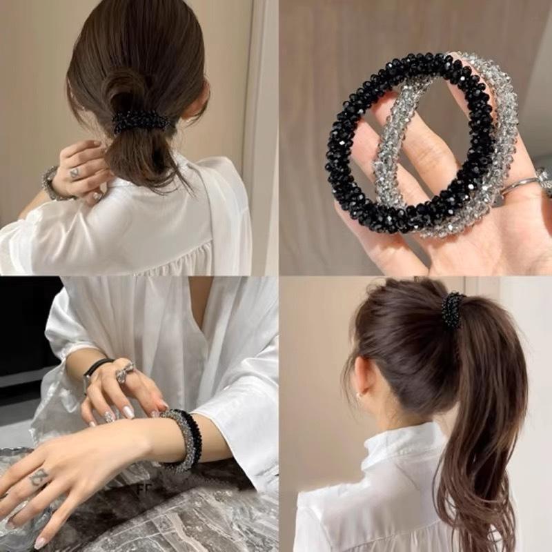 1pc New Crystal Beaded Hairband for Women; Elastic Hair Tie for High Ponytail and Bun; Double Use as a Bracelet