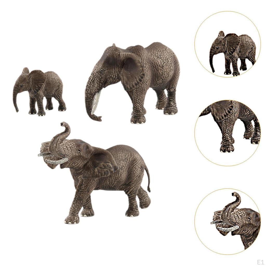 3x Elephant Figurines Model Handicraft Doll Desktop Ornaments Crafts Collection Miniature Animal