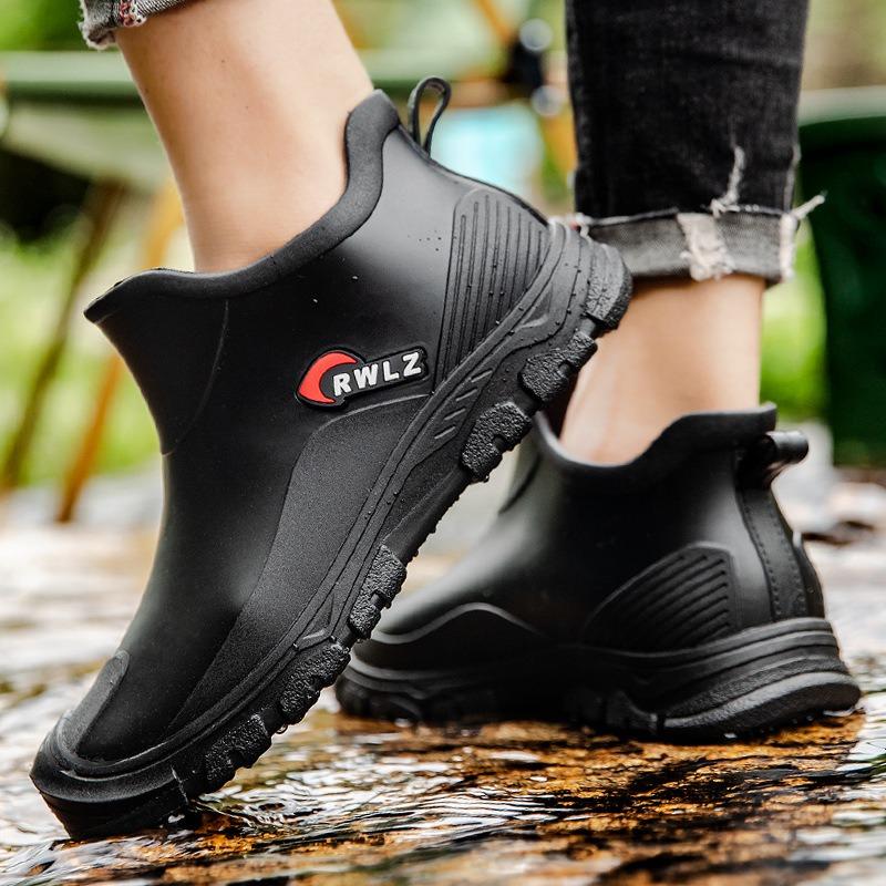 New Men's Rain Shoes Waterproof Rain Boots Non-slip Water Shoes Fashionable Low-top Wear-resistant Casual Rubber Shoes