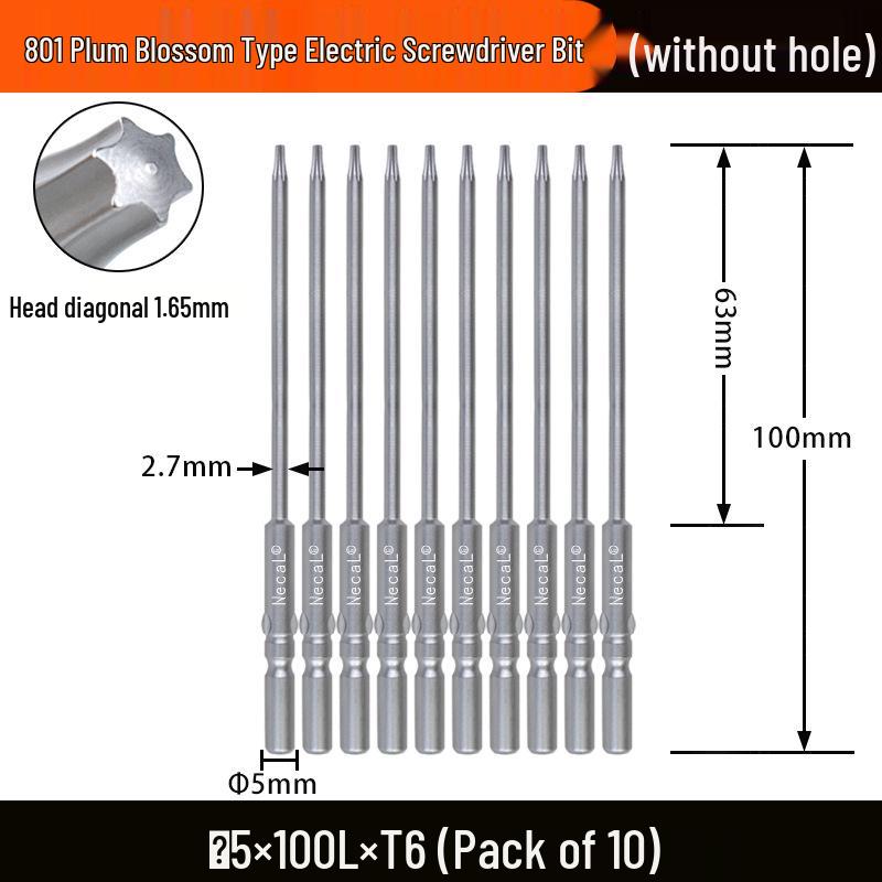 Nigao S2 Torx 801 Electric Screwdriver Bit, Solid Star-Shaped, 5mm Round Shank.