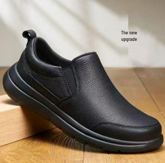 Men's Versatile Black Leather Casual Work Shoes - Stylish British Design