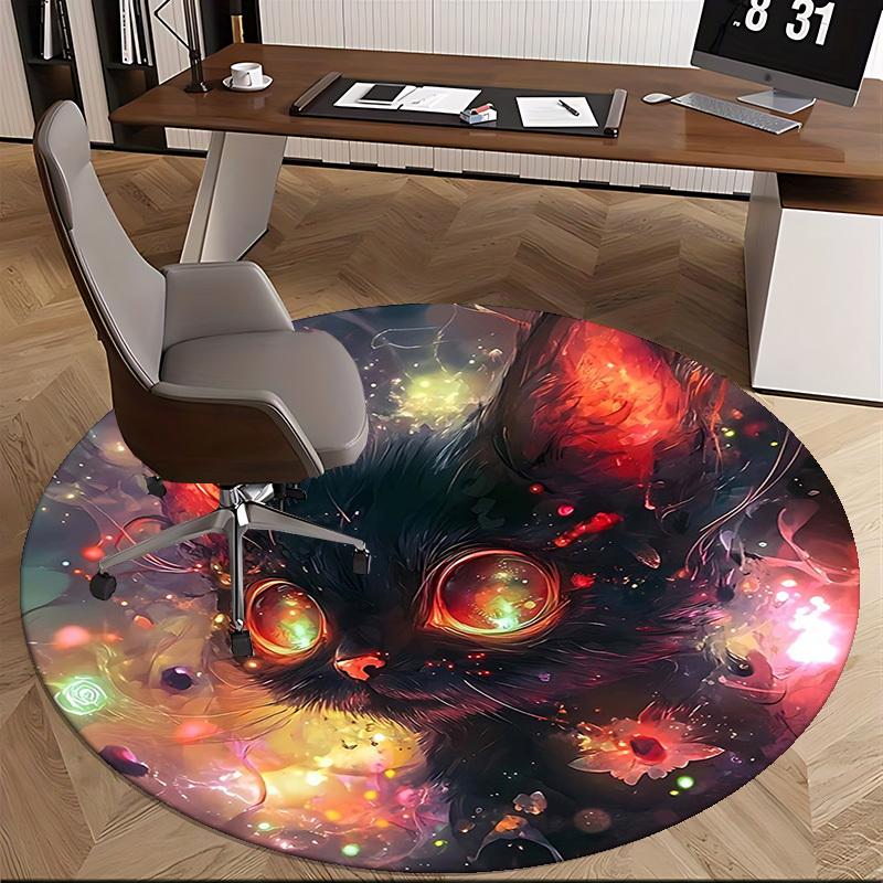 1pc Fantasy Cat Round Carpet Anime Design Office Chair Mat, Non Slip Rug for Home Decor, Gift, Office, Living Room, Bedroom