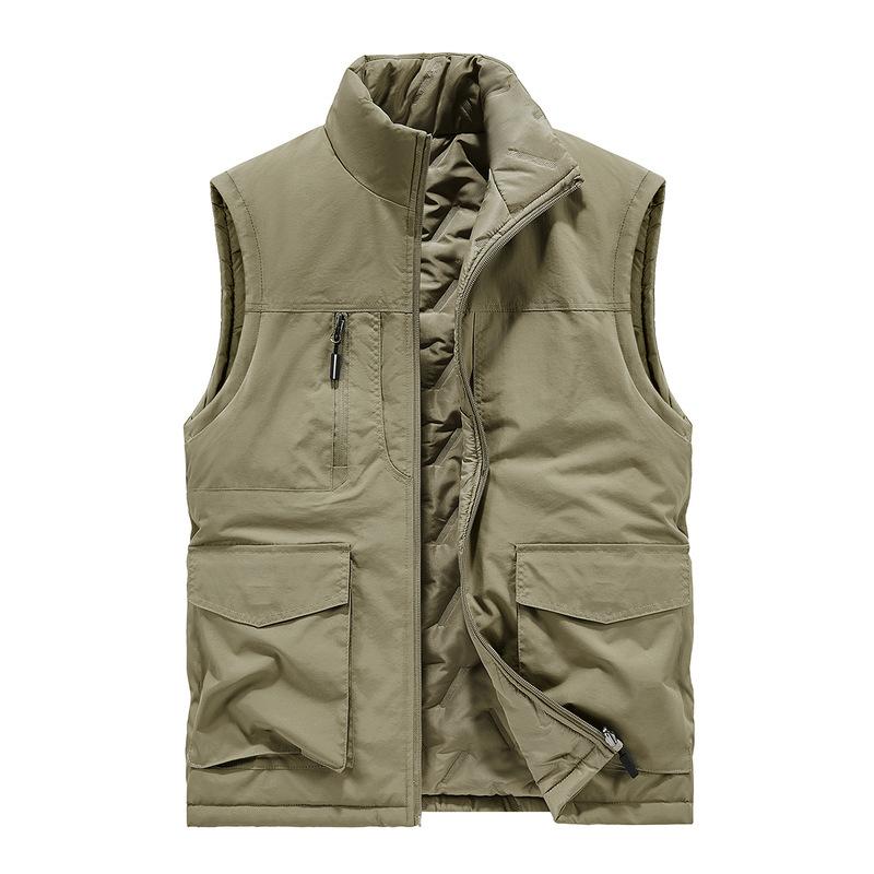 Outdoor Vest Men's Thick Cotton Jacket with Added Velvet, Vest with Multiple Pockets, Workwear Jacket