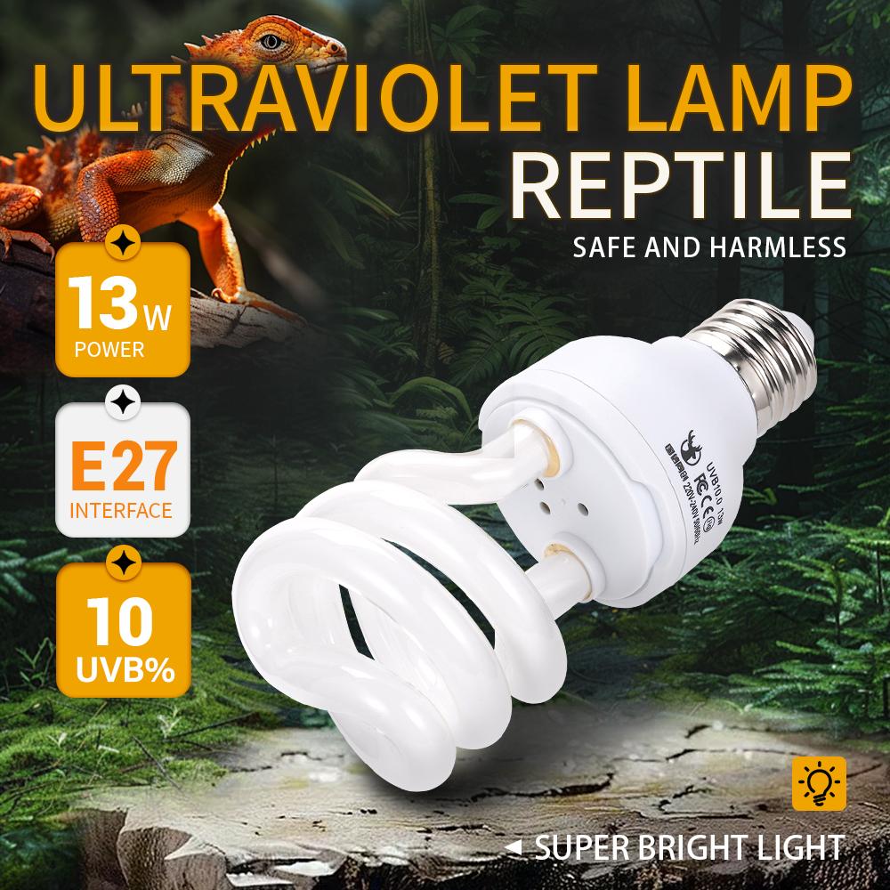 UVB 10.0 Reptile Heating Lamp 13W UV Energy Saving Bulb Terrarium Basking Reptile Light Turtle Lizard Snake Lamps