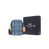 Coach Stanton 13 Floral Print Color Block Zipper Canvas And Leather Crossbody Bag Mini Men Bags Brass Denim-Blue C8235-B4EI
