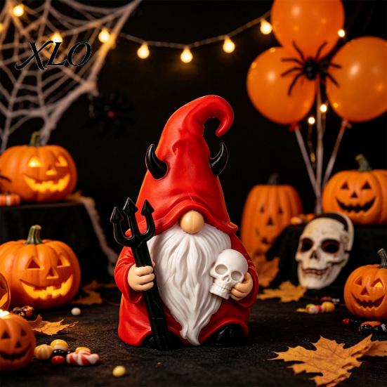 Festival Party Atmosphere Props Halloween Devil Gnome Statue, 3D Printed Red Hat Figurine, Gothic Collectible Tabletop Art Dwarf Ornament for