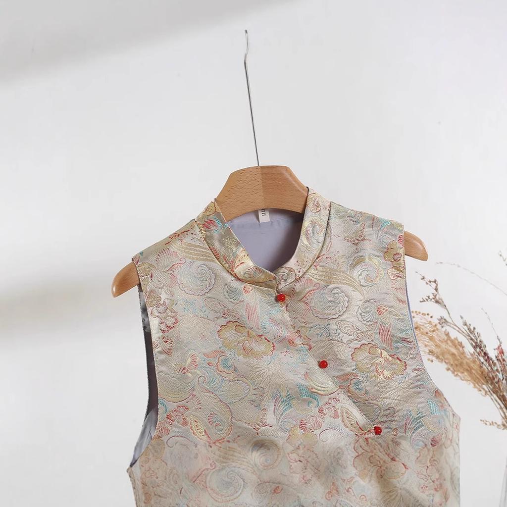 Fashion Temperament Brocade Butterfly Slanted Vest 2025 Spring and Summer New High-end Vest