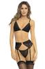 3 Piece Set Black, Bra, Garter Belt And String Ren53037 Blk