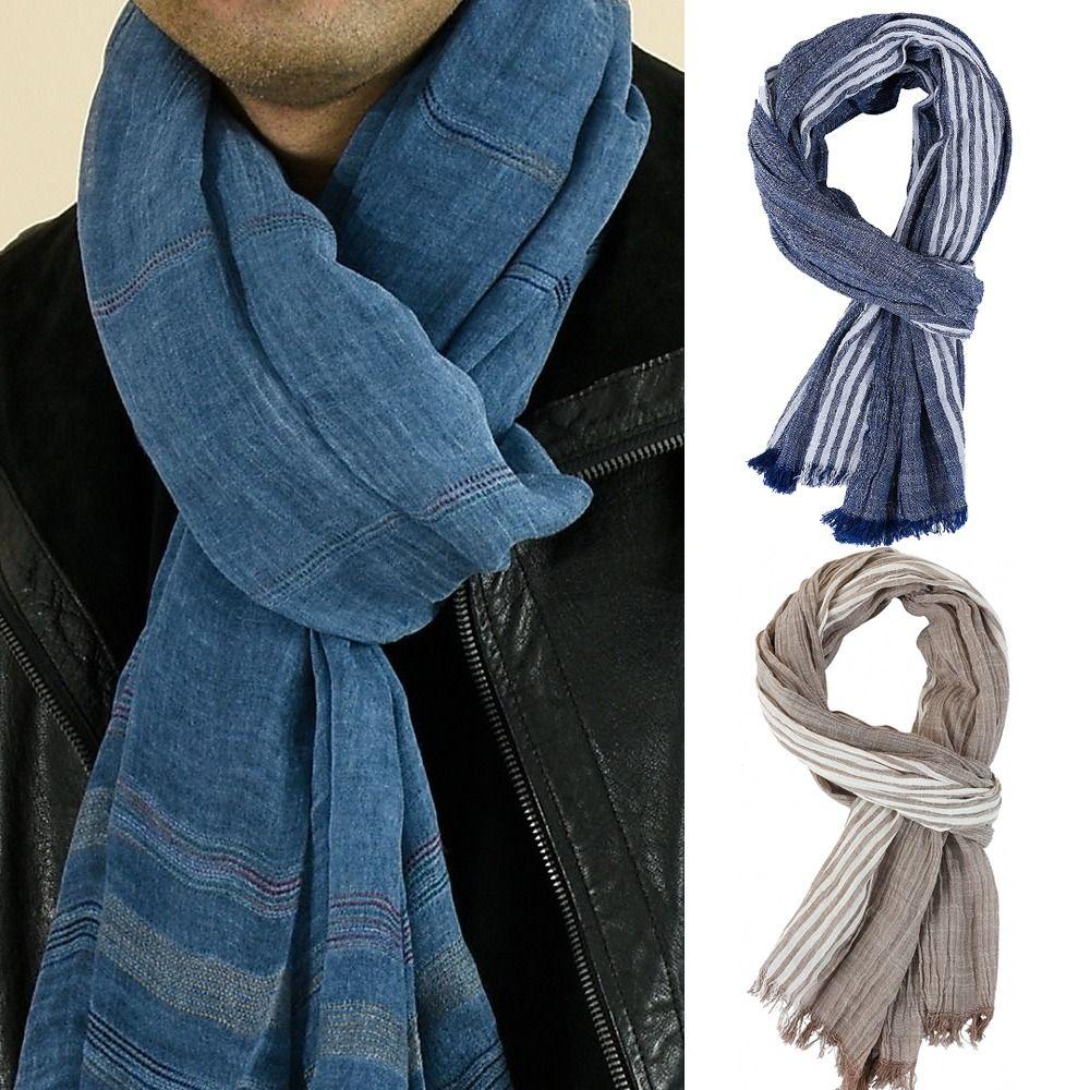 Cotton Linen Yarn-dyed Winter Men Scarf Tassel Male Accessories High Quality Neckerchief  Wrap