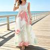 Women Loose Tank Maxi Dress, Blush Floral Painting Pattern Beach Vacation Gown