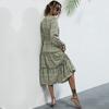 YYFS Women's Vintage Floral Print Long Sleeve V-Neck Casual Dresses