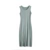 Summer New Round Neck Sleeveless Dress, Narrow Shoulder, Cinched Waist, Solid Color Long Dress with A Bottom Layer and A Vest Dress