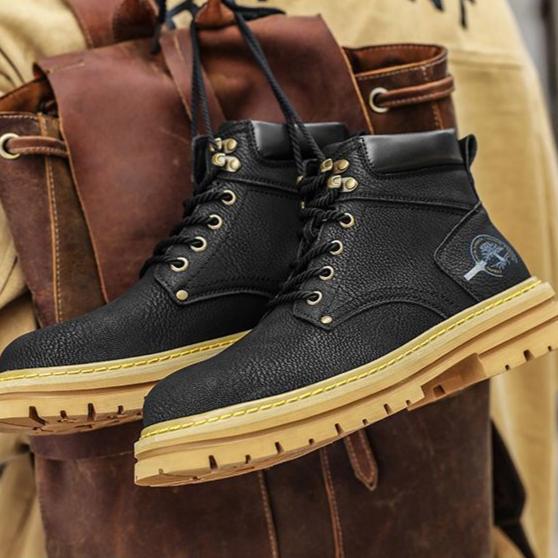 2025 Summer New High Top Martin Boots Men's Trendy Versatile Thick Soled Casual Leather Shoes Work Clothes Board Shoes
