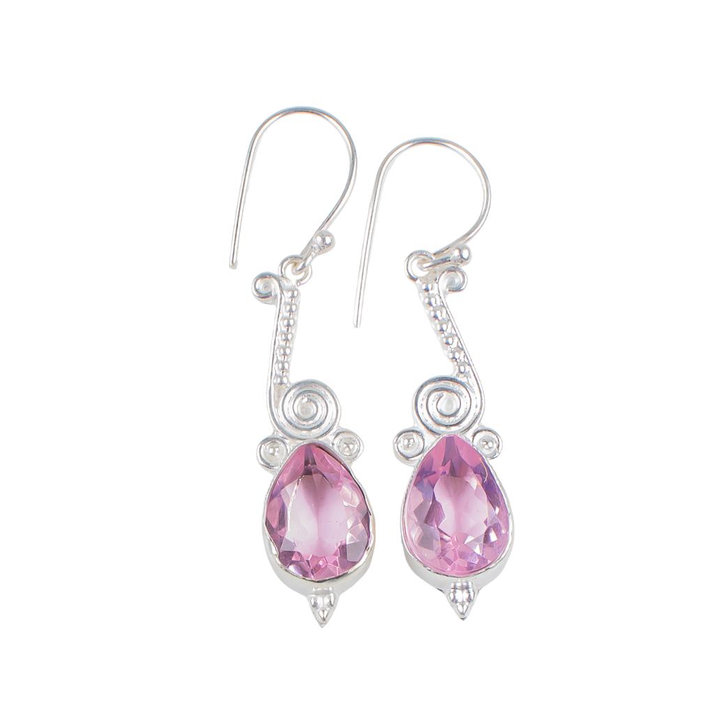Morganite Gemstone 925 Sterling Silver Artisan Jewelry Handmade Earrings 1.90" EE-37-11
