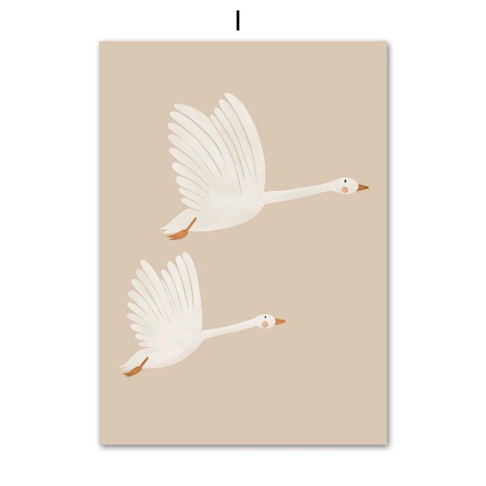 Poster con Coniglio, Topo e Oca stile Cartone Animato Boho, Arte da Parete per Nursery, Pittura su Tela, Poster Retro Nordico, Quadro da Parete, Decorazione per Stanza di Bambini