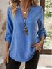 2026 Spring/Summer Women's V-Neck Casual Loose Plus Size Solid Color Shirt