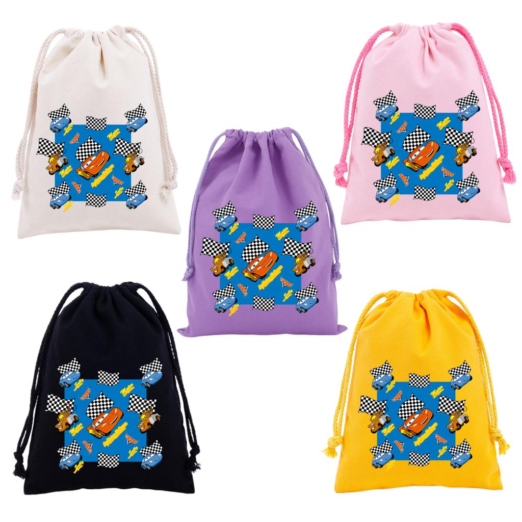 Cars Lightning McQueen Drawstring Bags Cartoon Anime Character Print Large Capacity Canvas Storage Bag Party Gift Candy Bag