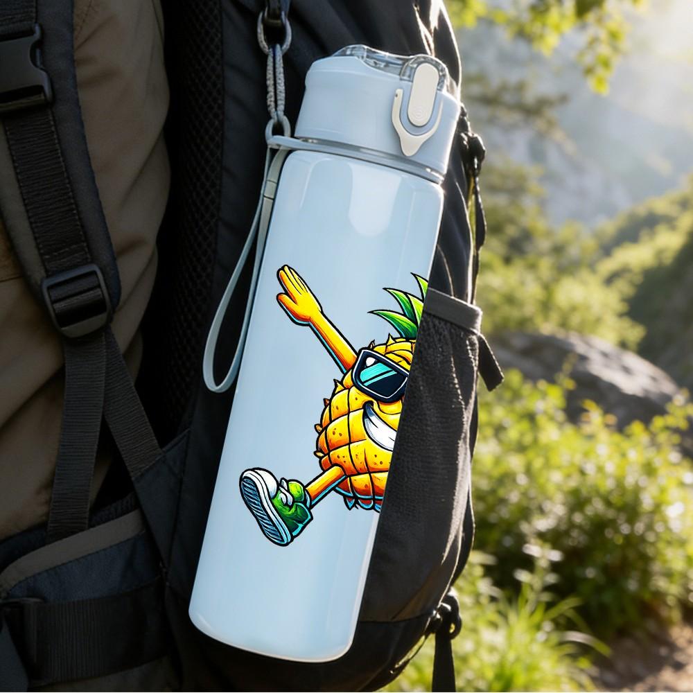 1PC Pineapple Surf Guy Cartoon Print 750ml Color Plastic Sports Water Bottle Leakproof Flip Straw Lid Suitable for Sports Office Home Use
