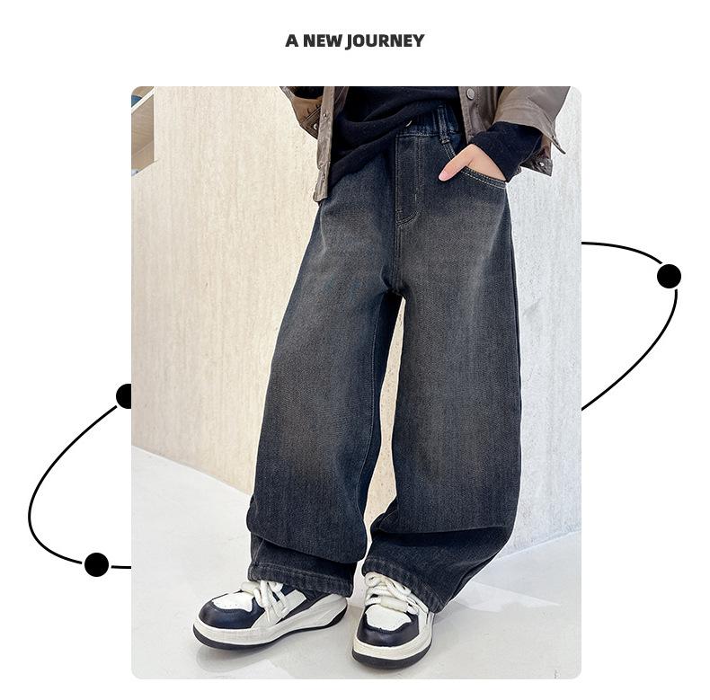 Boys' Fleece-Lined Casual Jeans - Spring/Autumn 2025 Style for Mid-to-Large Children