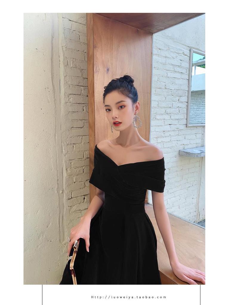 Women's Plus Size Black Off-Shoulder Slimming Evening Gown for Summer 2025